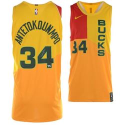 Giannis Antetokounmpo Signed Milwaukee Bucks Yellow City Edition Authentic Nike Jersey (Fanatics Hol