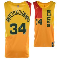 Giannis Antetokounmpo Signed Milwaukee Bucks Yellow City Edition Nike Jersey (Fanatics Hologram)