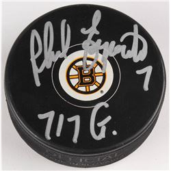 Phil Esposito Signed Boston Bruins Logo Hockey Puck Inscribed "717 G" (JSA COA)