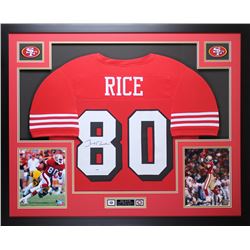 Jerry Rice Signed 35" x 43" Custom Framed Jersey (PSA COA)