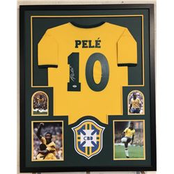 Pele Signed Team Brazil 34x42 Custom Framed Jersey (PSA COA)