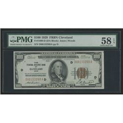 1929 $100 One Hundred Dollars U.S. National Currency Bank Note - The Federal Reserve Bank of Clevela