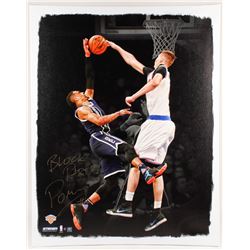 Kristaps Porzingis Signed New York Knicks 'Block' 30x38 Canvas Inscribed "Block Party!" (Steiner COA