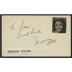 Miriam Colon Signed 2.5x3.5 Cut Inscribed "Good Luck" (JSA COA)