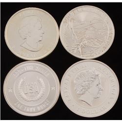 Lot of (4) 1 Troy Ounce Silver Rounds