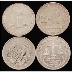 Lot of (4) 1 Troy Ounce Silver Rounds