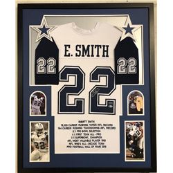 Emmitt Smith Signed 34x42 Custom Framed Career Highlight Stat Jersey (Beckett COA  PROVA Hologram)