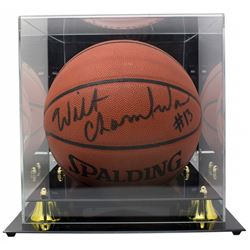 Wilt Chamberlain Signed NBA Basketball with Display Case (Score Board COA)