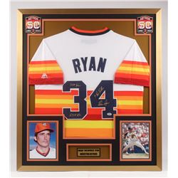 Nolan Ryan Signed Houston Astros 32x36 Custom Framed Jersey Display Inscribed "342 Wins", "5,714 K's