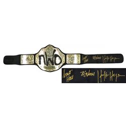 Hulk Hogan, Kevin Nash  Scott Hall Signed WWE "NWO" World Heavyweight Championship Belt (Schwartz CO