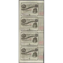 Uncut Sheet of (4) State of Louisiana Baby Bond Obsolete Notes