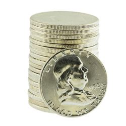 Roll of (20) Brilliant Uncirculated 1958 Franklin Half Dollar Coins