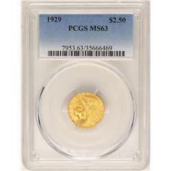 1929 $2 1/2 Indian Head Quarter Eagle Gold Coin PCGS MS63
