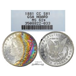 1881-CC $1 Morgan Silver Dollar Coin GSA Hoard NGC MS62 Star Amazing Toning