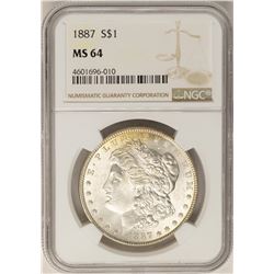 1887 $1 Morgan Silver Dollar Coin NGC MS64 Amazing Reverse Toning