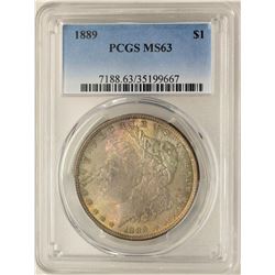 1889 $1 Morgan Silver Dollar Coin PCGS MS63 AMAZING TONING