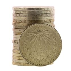 Roll of (20) Brilliant Uncirculated 1943 Mexico Un Peso Silver Coins