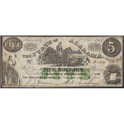 1864 $5 State of Alabama Obsolete Bank Note Civil War Era