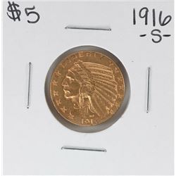 1916-S $5 Indian Head Half Eagle Gold Coin