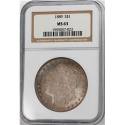 1889 $1 Morgan Silver Dollar Coin NGC MS63 Amazing Toning