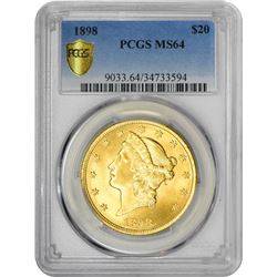 1898 $20 Liberty Head Double Eagle Gold Coin PCGS MS64