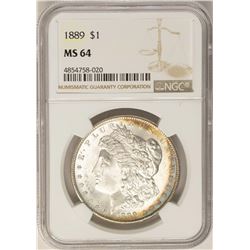 1889 $1 Morgan Silver Dollar Coin NGC MS64 Nice Toning