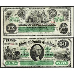 Lot of 1872 $20 & $50 State of South Carolina Revenue Bond Obsolete Notes