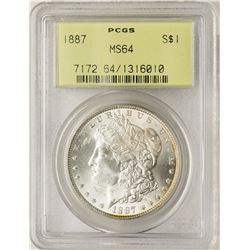 1887 $1 Morgan Silver Dollar Coin PCGS MS64 Old Green Holder