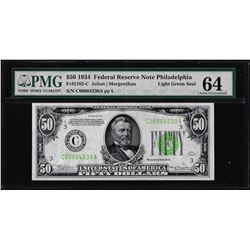 1934 $50 Federal Reserve Note Philadelphia Fr.2102-C PMG Choice Uncirculated 64