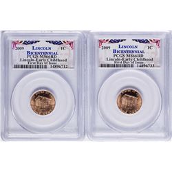 Lot of (2) 2009 Bicentennial Lincoln Cent Coins PCGS MS66RD First Day of Issue