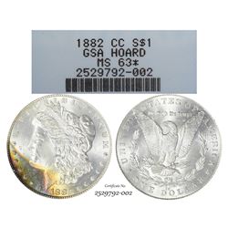 1882-CC $1 Morgan Silver Dollar Coin GSA Hoard NGC MS63 Star Amazing Toning