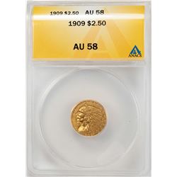 1909 $2 1/2 Indian Head Quarter Eagle Gold Coin ANACS AU58