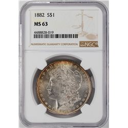 1882 $1 Morgan Silver Dollar Coin NGC MS63 Nice Toning