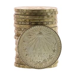 Roll of (20) Brilliant Uncirculated 1944 Mexico Un Peso Silver Coins