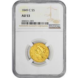 1849-C $5 Liberty Head Half Eagle Gold Coin NGC AU53