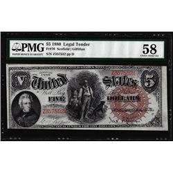 1880 $5 Woodchopper Legal Tender Note Fr.70 PMG About Uncirculated 58