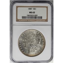 1887 $1 Morgan Silver Dollar Coin NGC MS63 Amazing Reverse Toning