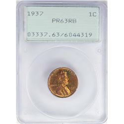 1937 Proof Lincoln Wheat Cent Coin PCGS PR63RB Old Green Rattler