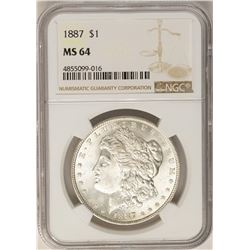 1887 $1 Morgan Silver Dollar Coin NGC MS64