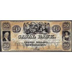 1800's $20 Canal Bank New Orleans, LA Obsolete Note