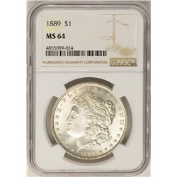 1889 $1 Morgan Silver Dollar Coin NGC MS64
