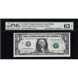 1981 $1 Federal Reserve Note Dallas Over Inking Seal ERROR PMG Choice Uncirculated 63EPQ