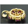 Image 3 : 14k Yellow Gold Flower Pendant 2.10 ctw Oval Blood Red Rubies Bezel Set Diamonds