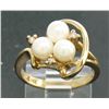 Image 1 : 14k Yellow Gold 5mm Round Pearl Cluster Ring w/ 3 Round Diamond Accents