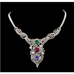 11.56 ctw Ruby, Sapphire, Emerald and Diamond Necklace - 14KT White Gold