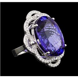 GIA Cert 25.82 ctw Tanzanite and Diamond Ring - 14KT White Gold