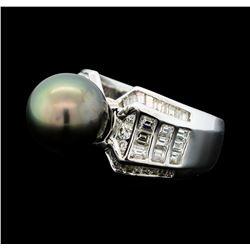 1.49 ctw Diamond and Black Pearl Ring - Palladium