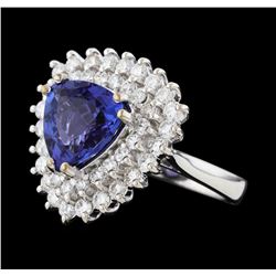 3.62 ctw Tanzanite and Diamond Ring - 14KT White Gold