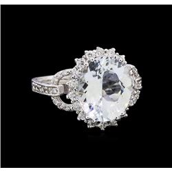 4.27 ctw Aquamarine and Diamond Ring - 14KT White Gold