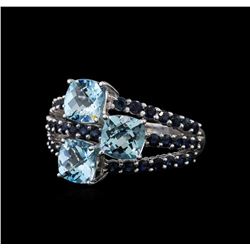 4.89 ctw Blue Topaz and Sapphire Ring - 14KT White Gold